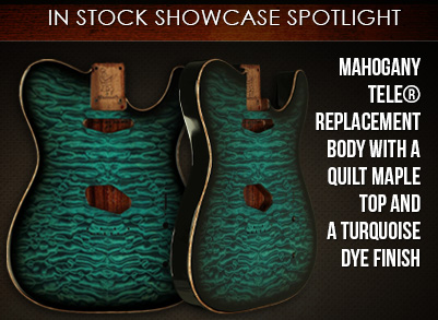 Mahongany Tele replacement body with a Quilt Maple top and a Turquoise Dye finish